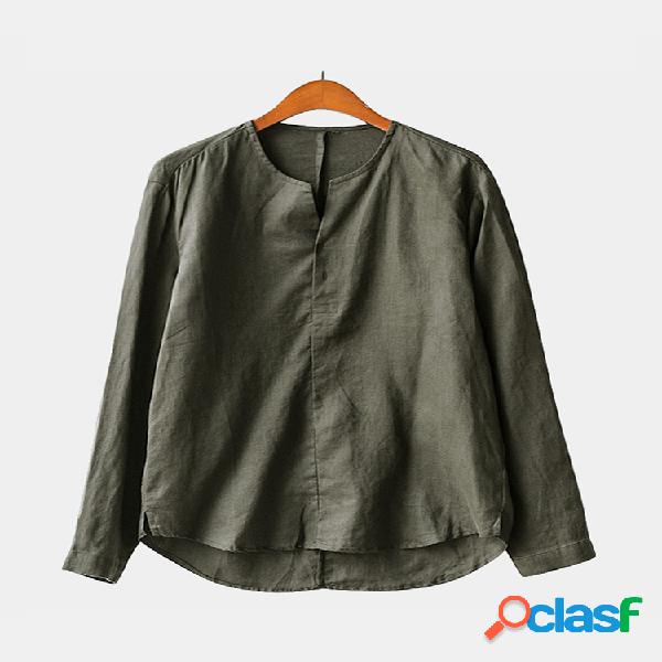 Camisas de lino de algodón sueltas ocasionales para hombre