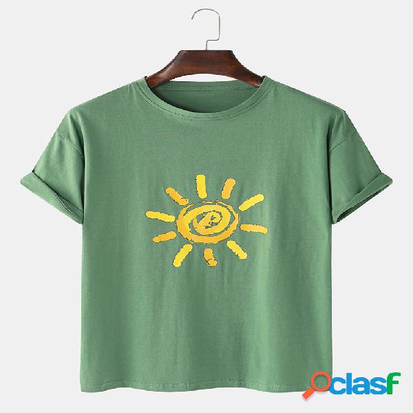 Camiseta casual 100% algodón con estampado de sol y