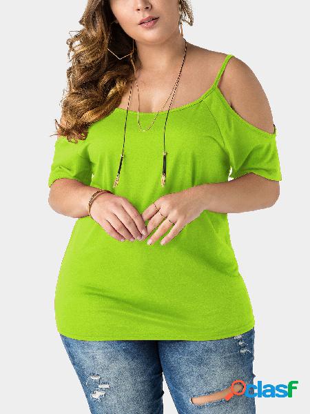 Camiseta manga corta con hombros descubiertos en color verde