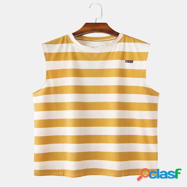 Camisetas sin mangas sueltas de rayas lisas 100% algodón