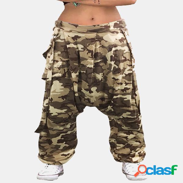 Camuflaje Cintura elástica suelta Casual Harem Pantalones