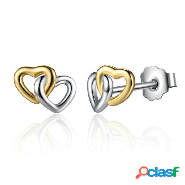 Classic Doble Corazón Stud de Plata de Ley 925 Pendientes