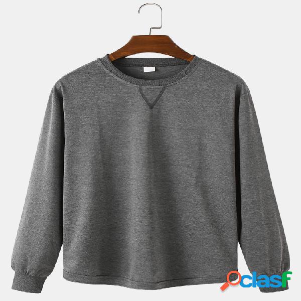 Color sólido redondo para hombre Cuello Camisetas básicas