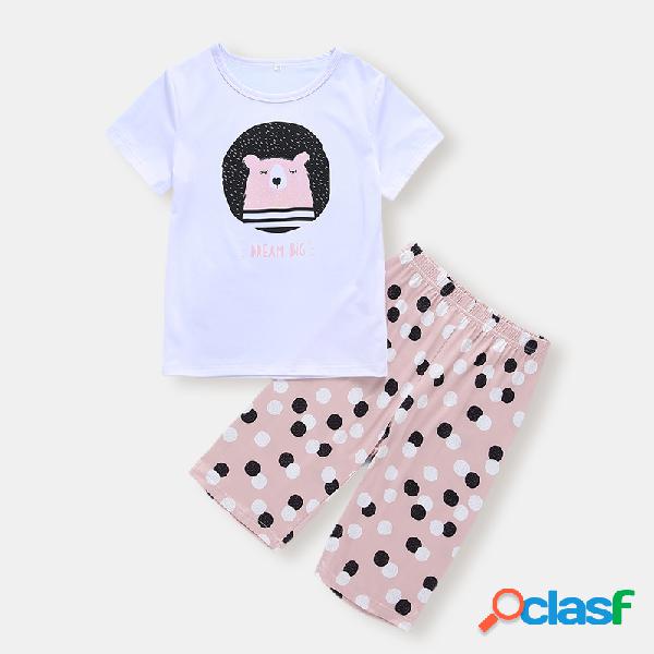 Conjunto de pijama casual de manga corta con estampado de