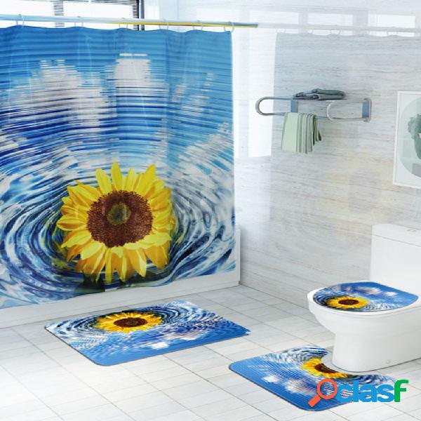 Cortina de ducha con estampado de girasol Alfombra