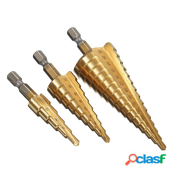Drillpro 3pcs 4-12 / 20 / 32mm HSS Broca de cono escalonado