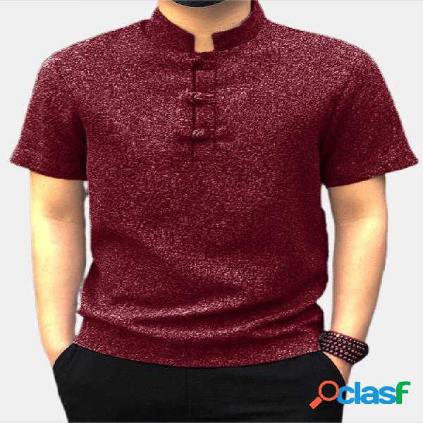Henley de manga corta con cuello en V y botones chinos Soild