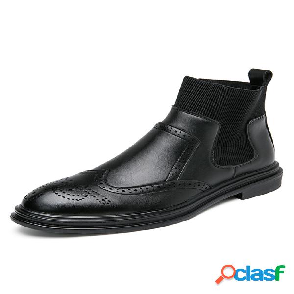 Hombre Brogue Elástico Slip On Chelsea Botas