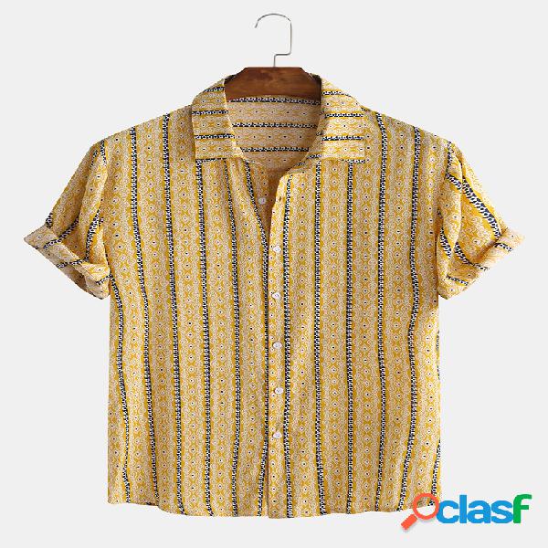 Hombre Ethnic Patrón Print Stripe Smooth Transpirable Manga