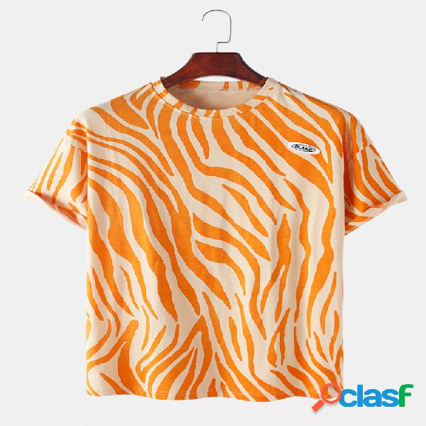 Hombre Wave Impreso Algodón Redondo Cuello Camisetas de