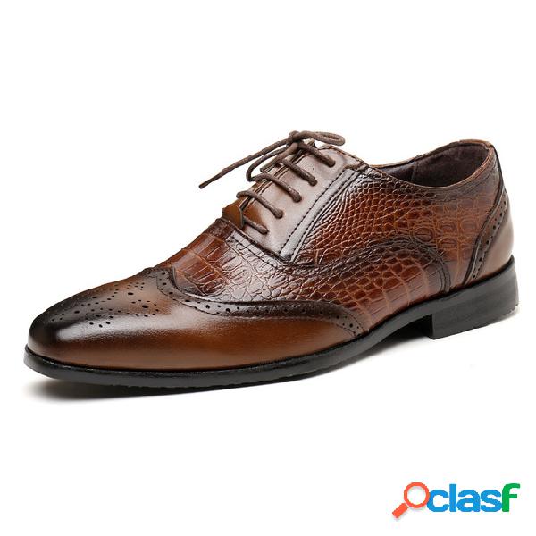 Hombres Brogue Oxfords Lace Up Crocodile Patrón Party