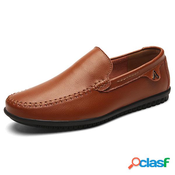Hombres Soft cuero de vaca cosido a mano zapatos casuales