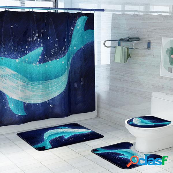 Juego de cuatro piezas para inodoro de impresión Big Whale
