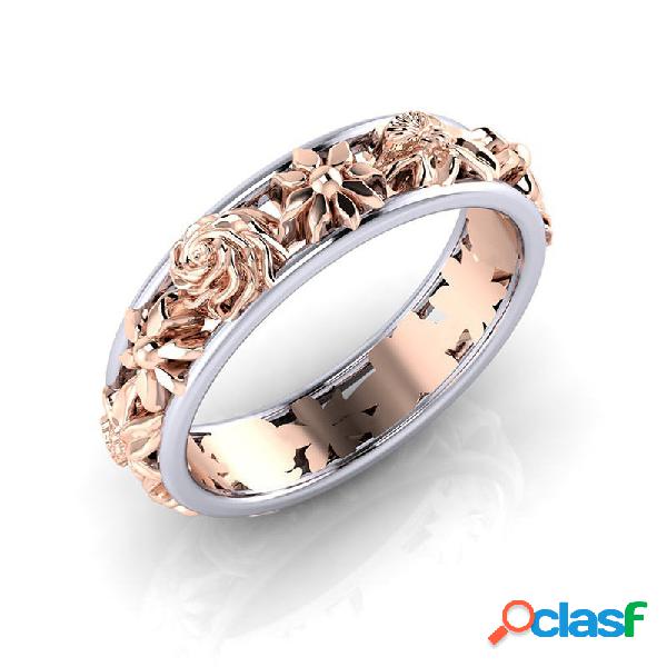 Moda doble color Anillos de flores Forma redonda Oro rosa