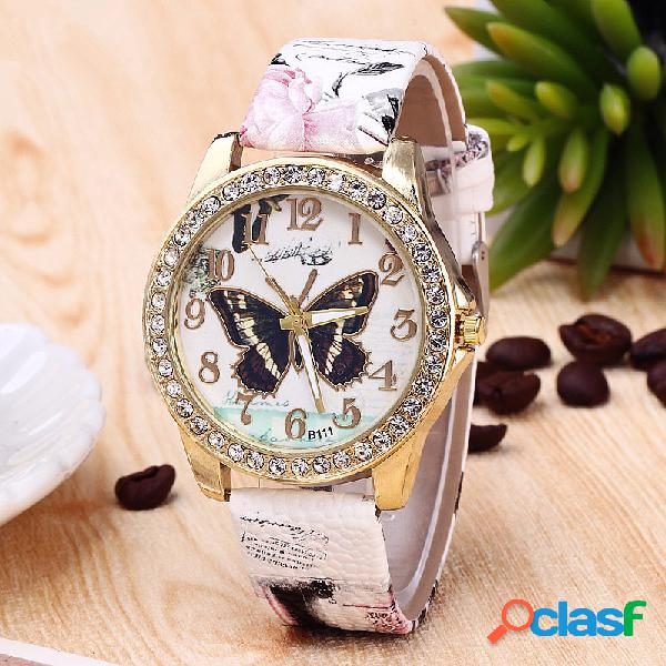 Moda mariposa flor gran número digital pulsera retro cuarzo