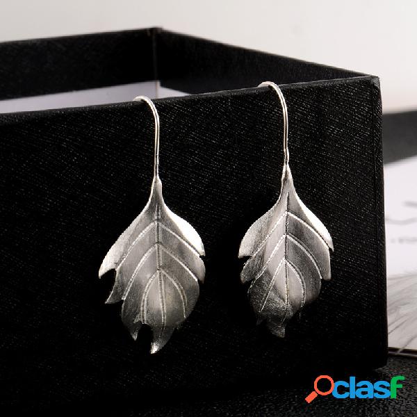 Moda plata de ley 925 Pendientes Simple grande Hoja cuelga