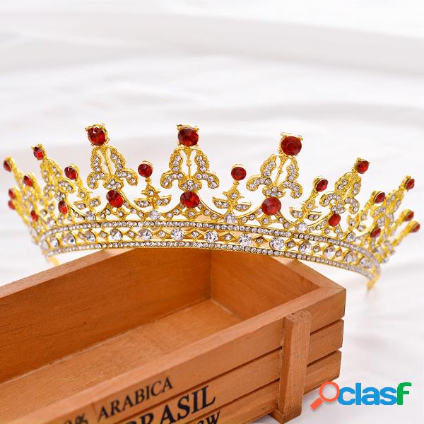 Novia de oro rojo Rhinestone Crystal Tiara Crown Princess