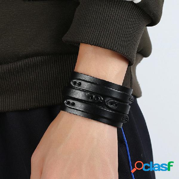 Pulsera retro Punk para hombre Soft Pulsera de cuero de