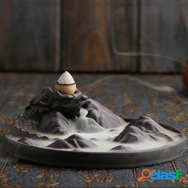 Quemador de incienso budista de porcelana en negro Cono