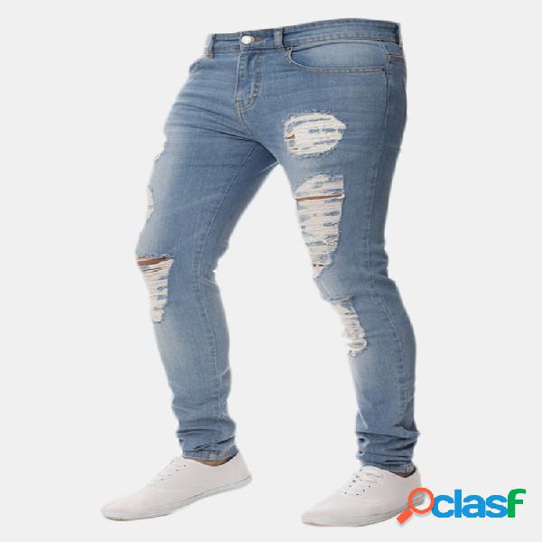 Skinny Ripped Holes Pencil Pants Jeans para Hombres