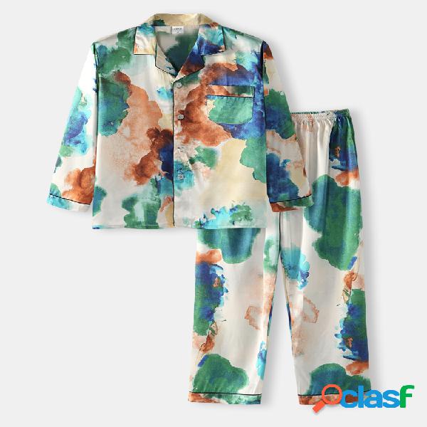 Tie Dye Faux Silk Lounge Homewear establece pijamas ligeros