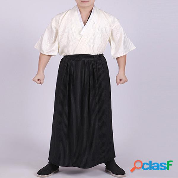 Traje de tres piezas de kimono japonés para hombre