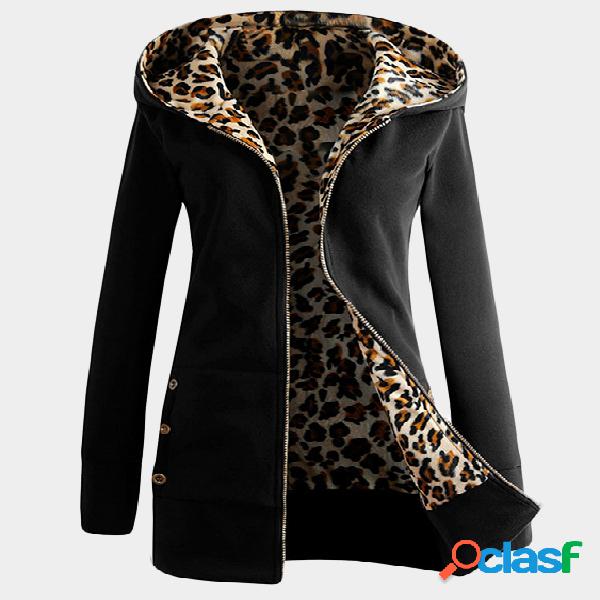 Abrigo con capucha interior tamaño leopardo negro talla