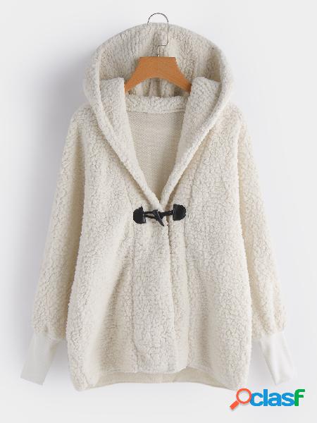 Abrigo de lana con capucha y diseño de ojo de cerradura con