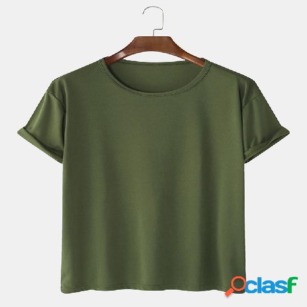 Algodón de color sólido redondo para hombre Cuello