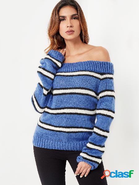 Bloque de color de la raya del suéter de hombro