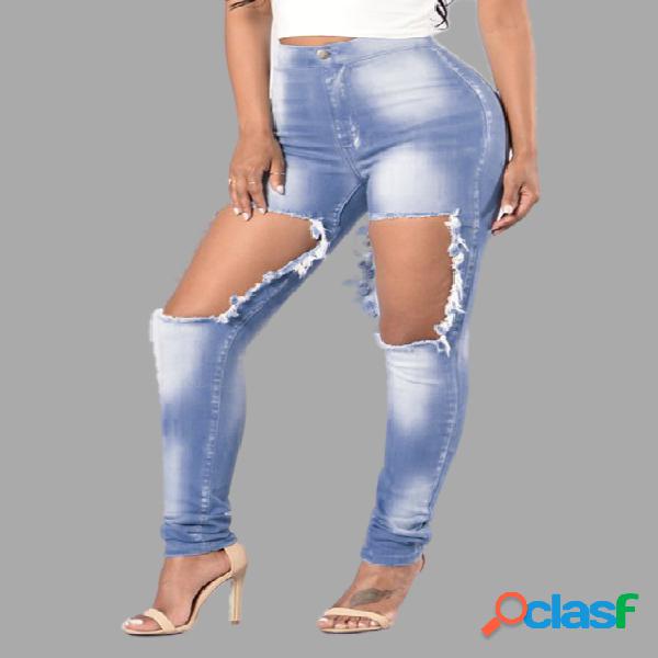 Blue Skinny High-waist elástico rasgado Jeans