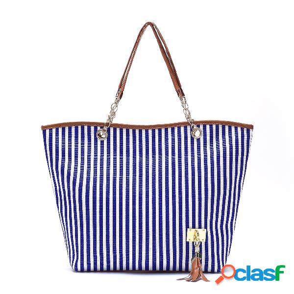 Blue Stripe Pattern Shoulder Bags
