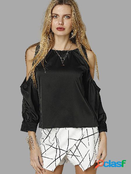 Blusa con hombros descubiertos y cuello redondo negro