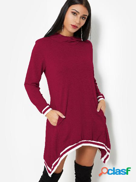 Burgundy Irregular Stripe Fashion Hoodie Dresses