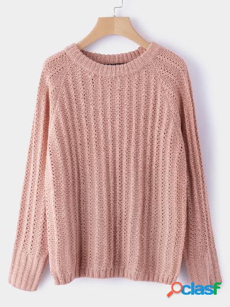 Cable rosa claro tejido cuello redondo manga larga suéter