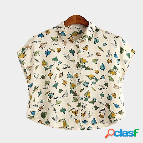 Camisa de manga con estampado de hojas
