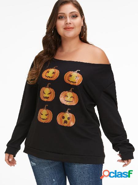 Camiseta Talla Extra Negra Calabaza de Halloween con un
