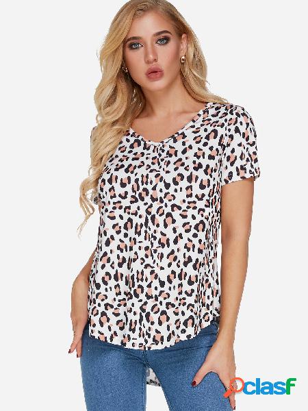 Camiseta de manga corta con cuello en V de leopardo