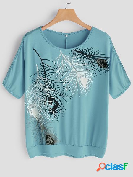 Camiseta de mangas cortas con estampado de plumas en color