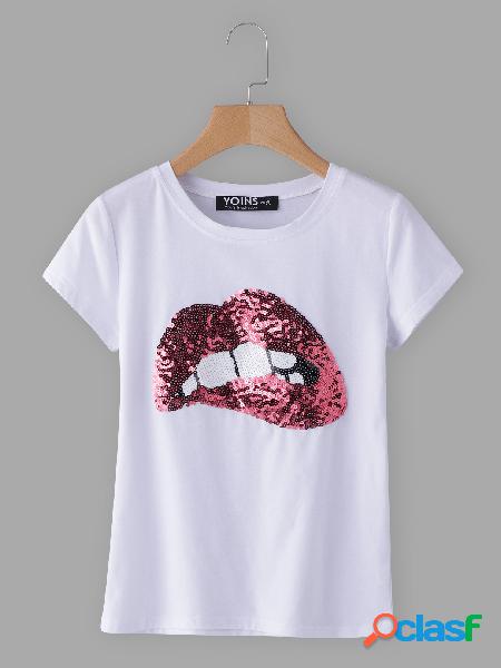 Camisetas con mangas cortas en blanco 'Lips' Pattern