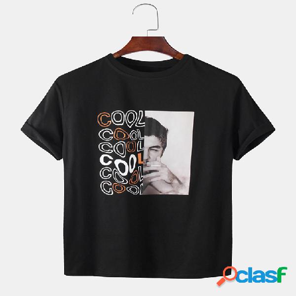 Camisetas cortas con cuello redondo y estampado de retrato