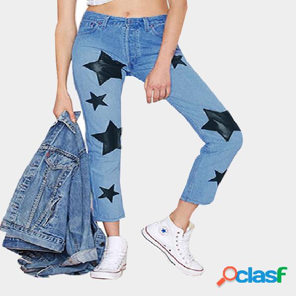 Casual Blue Star Print Classic cinco bolsillos Jeans Denim