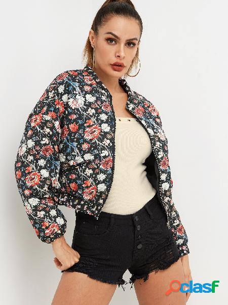 Chaqueta de manga larga con estampado floral al azar con