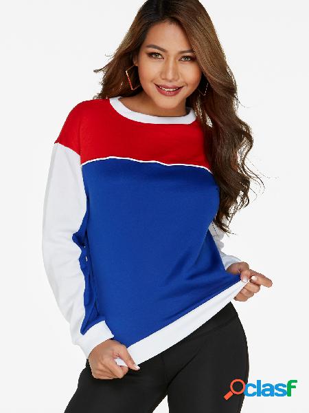 Color Block liso cuello redondo mangas largas sudaderas