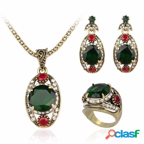 Conjunto de joyas de lujo colgante de piedras preciosas