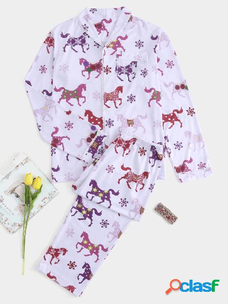 Conjunto de pijama de navidad con estampado de caballos en