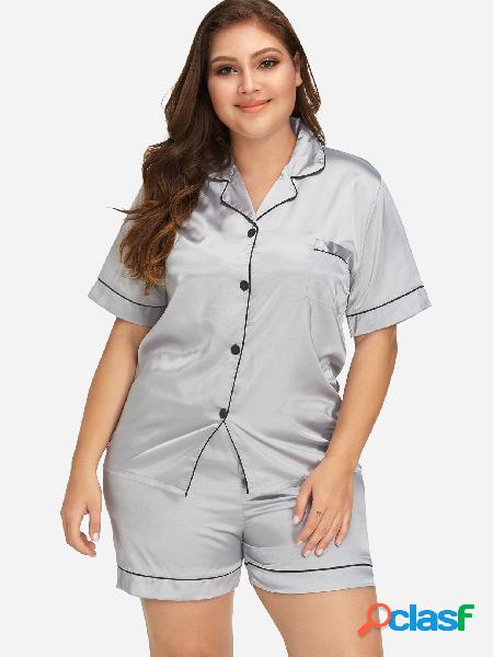 Conjunto de pijamas de mangas cortas grises de talla grande