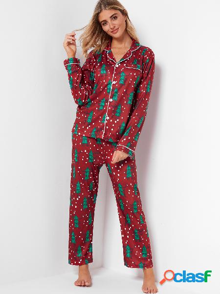 Conjuntos de manga larga de pijama de Navidad de cuello