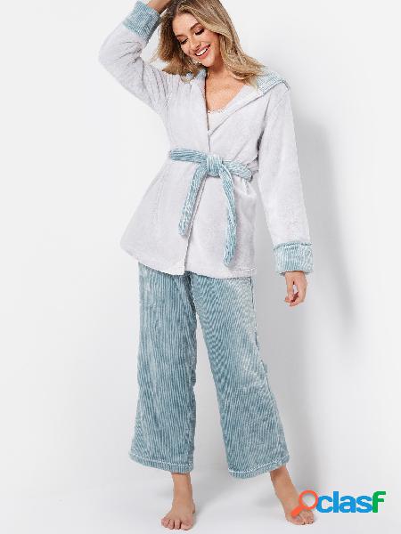 Conjuntos de pijama con capucha de felpa de coral blanco y
