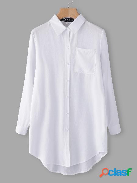 Cuello blanco clásico manga larga blusa básica